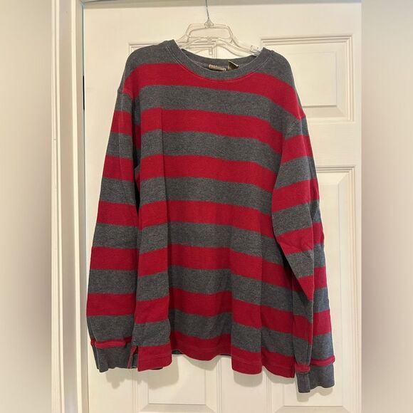 LL Bean mens Red Gray Striped Waffle Knit Long Sleeve Shirt Size XL - Picture 1 of 5